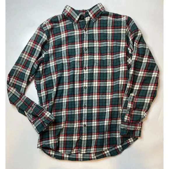 St Johns Bay Button Up Flannel Shirt Men’s Size Medium Plaid Green Red Christmas - Picture 1 of 6